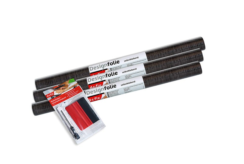 d-c-fix 346-0601-3PKA Decorative Self-Adhesive Film, Oak Schefield Dark, 17" x 78" Roll, 3-Pack with Applicator - Image 2